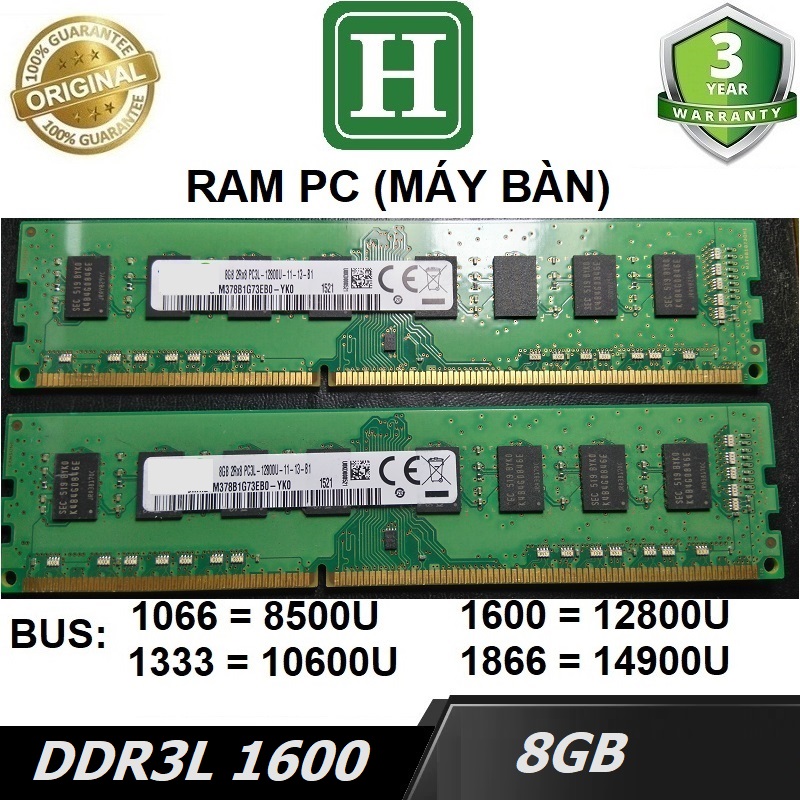 Ram PC 8GB DDR3L bus 1600 ram dùng cho máy bàn, desktop