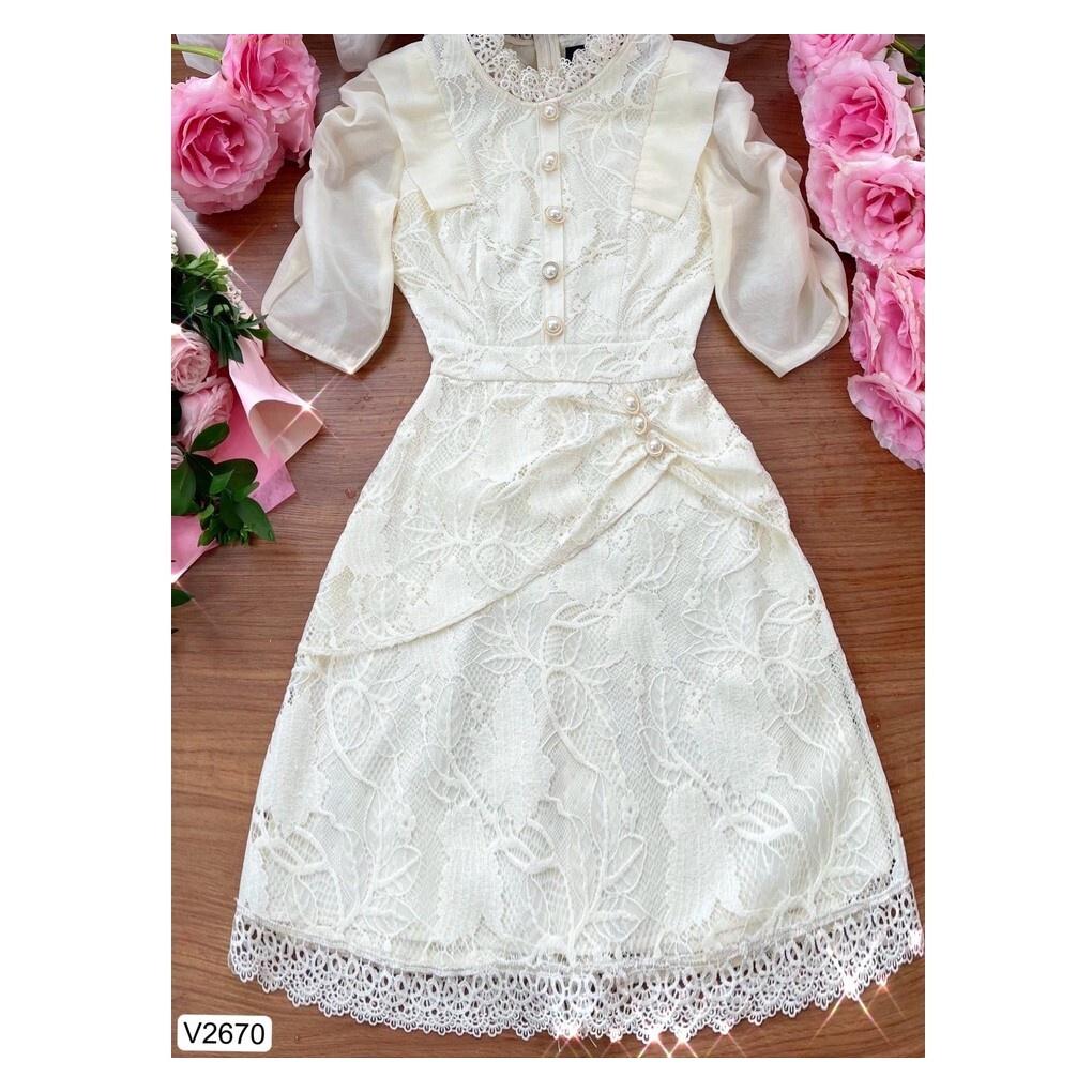 Đầm Thiết Kế Celia Dress Chất Liệu Vải Ren Cao Cấp Phối Tơ Đính Cúc Ngọc - Váy Thiết Kế Thanh Lịch Trẻ Trung