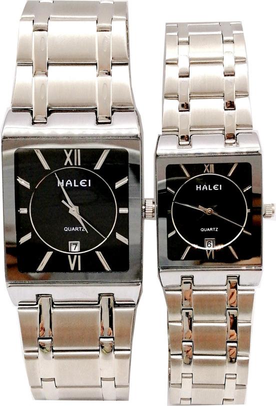 Cặp Đồng Hồ Nam Nữ Halei HL564 Dây đen mặt đen