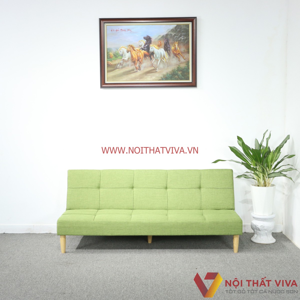 Ghế Sofa Xếp Thành Giường Ngủ Bọc Nỉ Màu Xanh Lá Hiện Đại Giá Rẻ