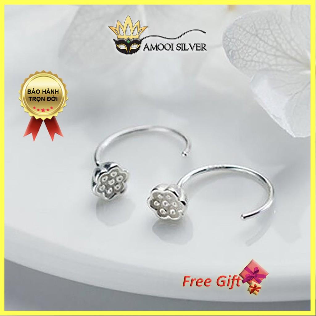 Bông tai bạc S925 móc búp sen - Amooi Silver AB86