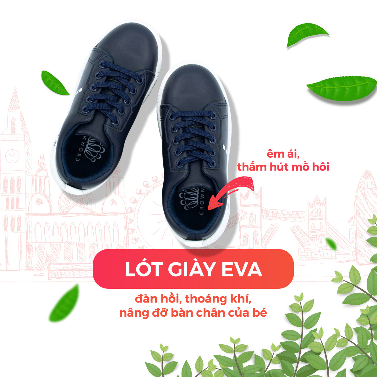 Giày Thể Thao Sneaker Bé Trai Bé Gái Đi Học Cổ Thấp Crown Space UK Active CRUK253 Cho Trẻ em Chất Liệu  Cao Cấp  Siêu Nhẹ Êm Size 28-36/4-14 Tuổi