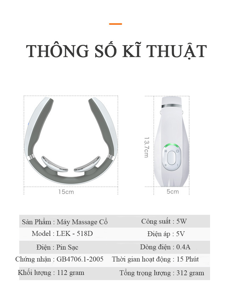 Máy Massage Cổ Điện Xung Leerkang LEK-518D tích hợp massage nhiệt