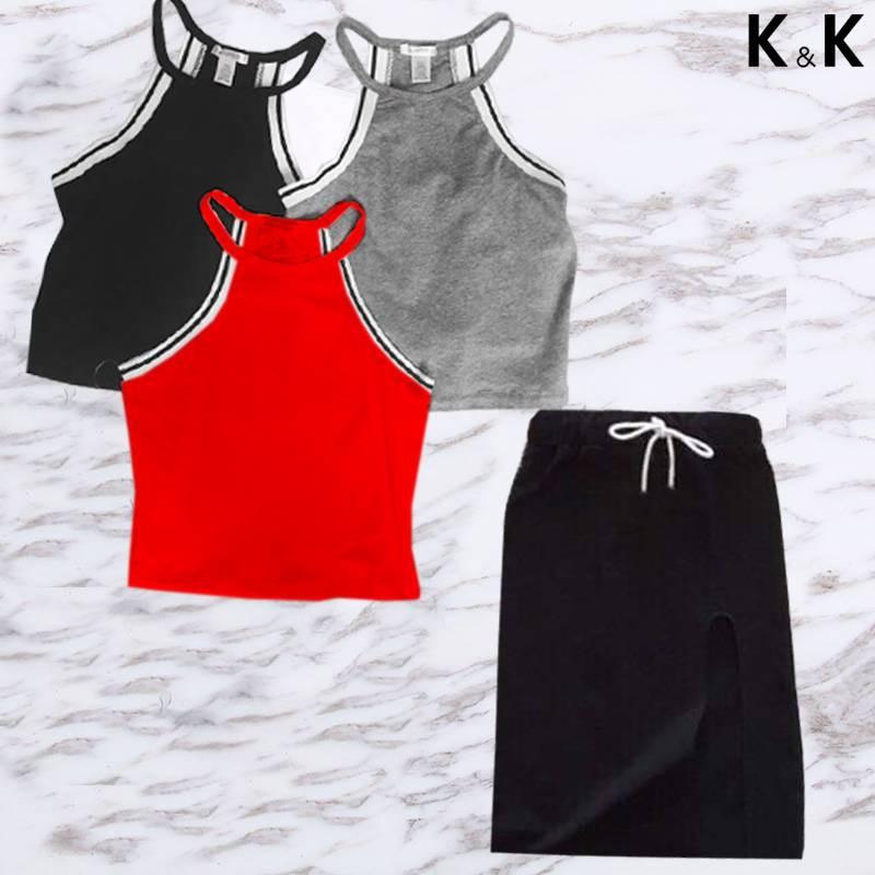 Áo dây + váy ôm sành điệu bé gái, thun cotton thoải mái vận động