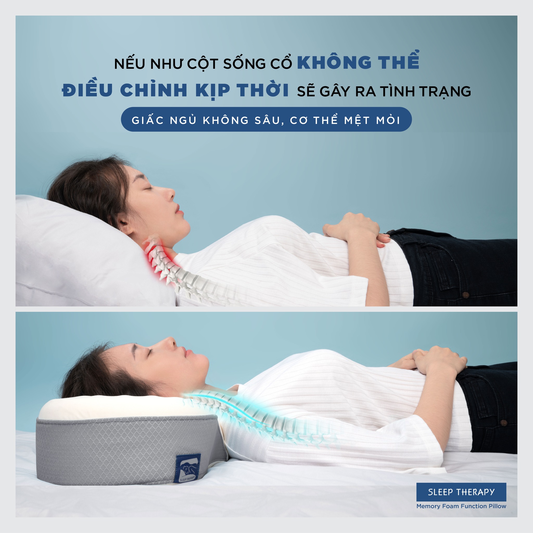 COMBO 1 Gối Sleep Therapy giảm đau vai gáy cho người lớn + 1 vỏ gối ngoài - Màu ngẫu nhiên