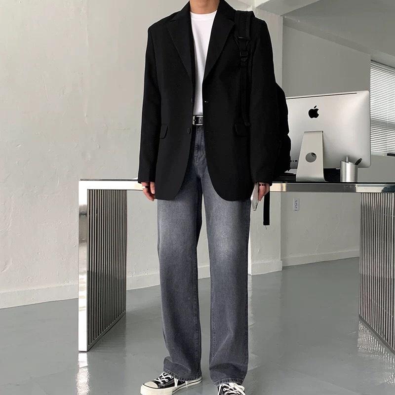 Áo khoác blazer nam nữ thời trang Menswear form rộng hàn quốc 2 khuy 3 màu cơ bản :đen,kem,ghi tối