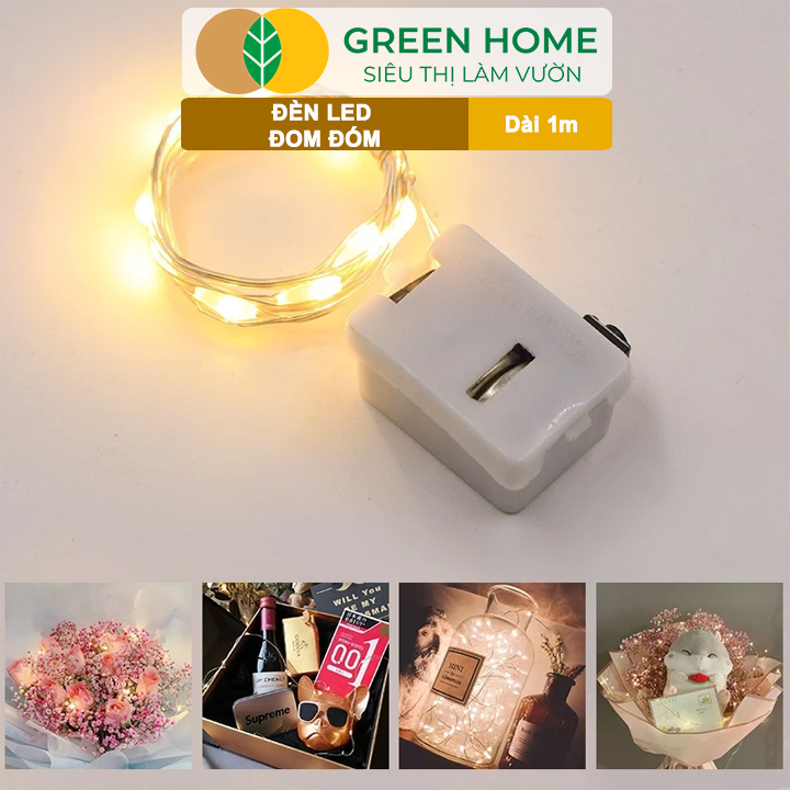 Dây Đèn Led Trang Trí Greenhome, Fairy Lights, Đom Đóm 1 Mét, 3 Chế Độ Sáng, Tặng Kèm Pin, Chịu Nước, Decor, Chụp Hình