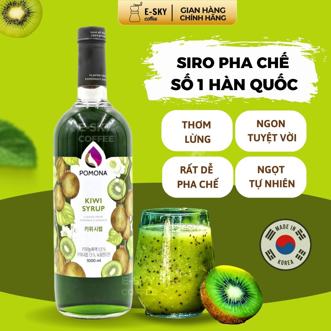 Siro Kiwi Pomona Kiwi Syrup Nguyên Liệu Pha Chế Hàn Quốc Chai Thủy Tinh 1 lít