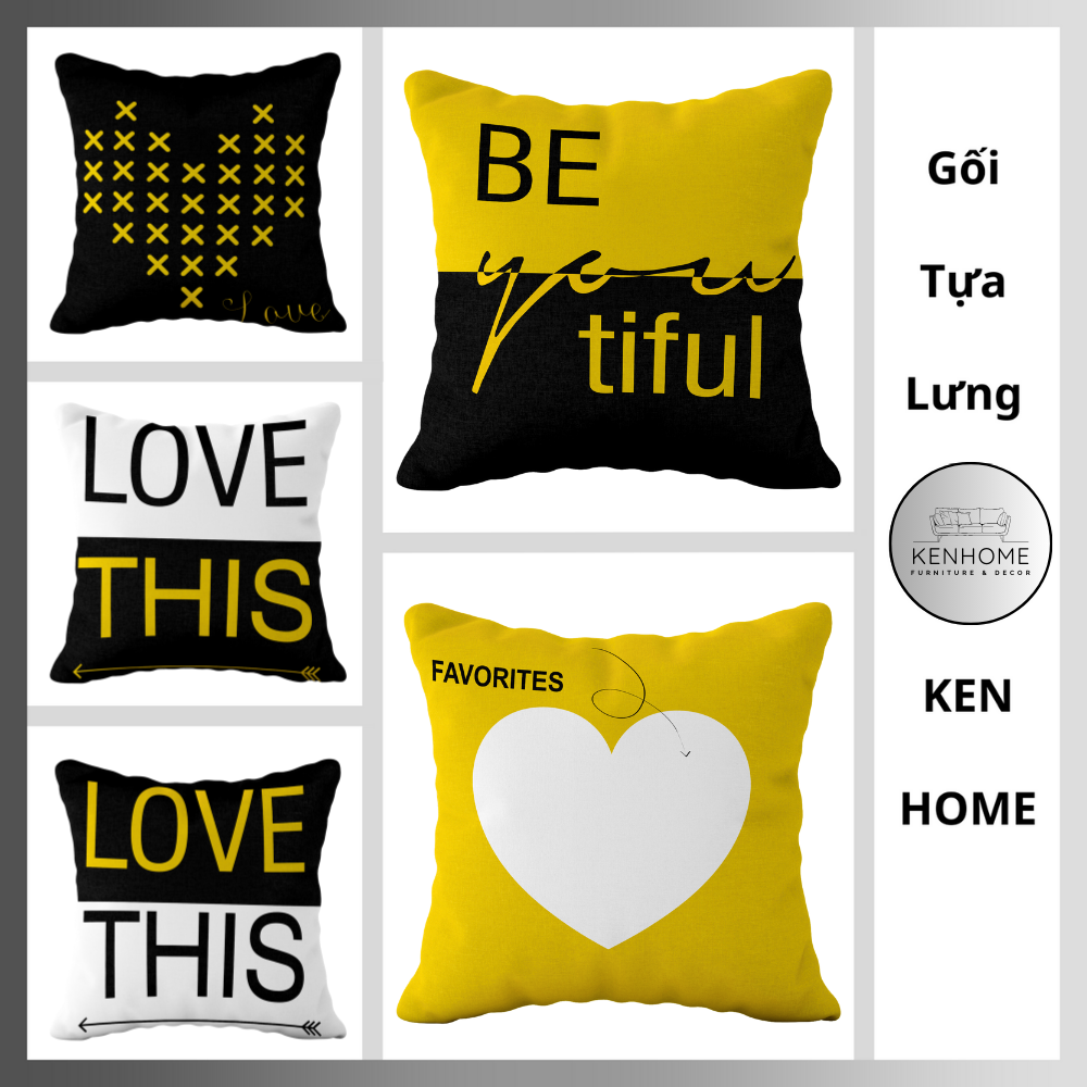 Gối Sofa Love This Vàng Đen - Gối Tựa Lưng Sofa Họa Tiết Đơn Giản, Trẻ Trung - Vải Bố Cao Cấp - Kích Thước 45X45cm