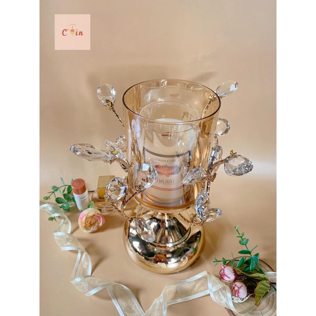Đế nến đá hoa màu vàng - Chân nến đính đá hoa sang trọng hiện đại, candle holder decor home, trang trí hiện đại