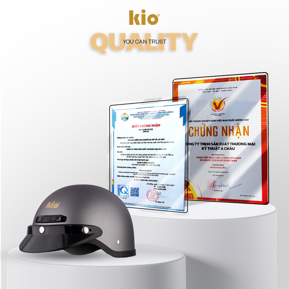 Mũ Bảo Hiểm Nửa Đầu Kio SafeStyle Metro KN05, Lưỡi Trai Che Nắng, Đệm Tai Tháo Rời, Lót Kháng Khuẩn - Xám Titan (nhám)