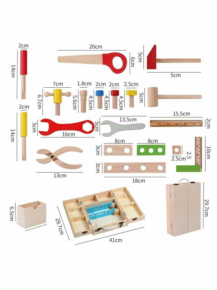 Đồ Chơi Bộ Dụng Cụ Kỹ Thuật Sửa Chữa Bằng Gỗ 39 Chi Tiết Cho Bé- Đồ chơi gỗ an toàn giúp bé phát triển tư duy