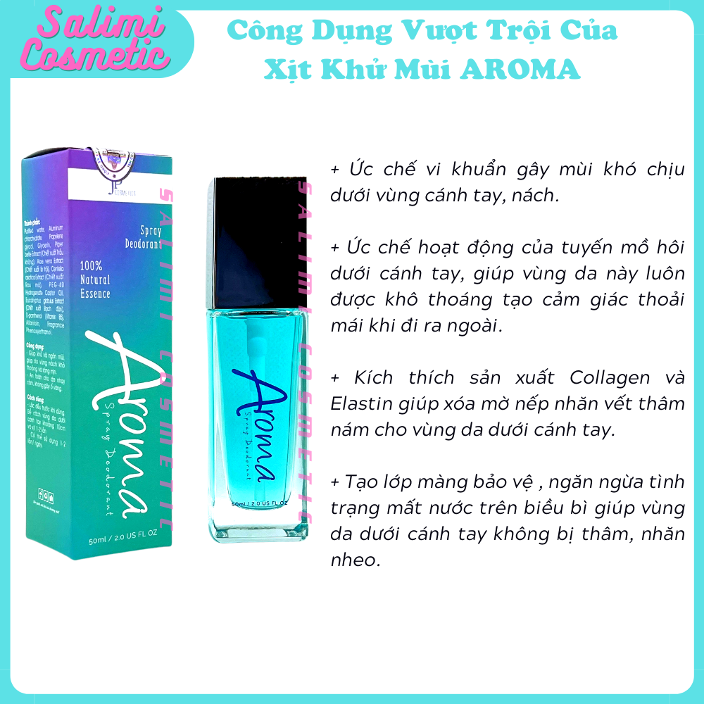 Xịt Khử Mùi Vùng Da Dưới Cánh Tay AROMA - Đánh Tan Hôi Nách, Thâm Nách, Ra Mồ Hôi Nách - Thành Phần Từ Thiên Nhiên - 50 ml