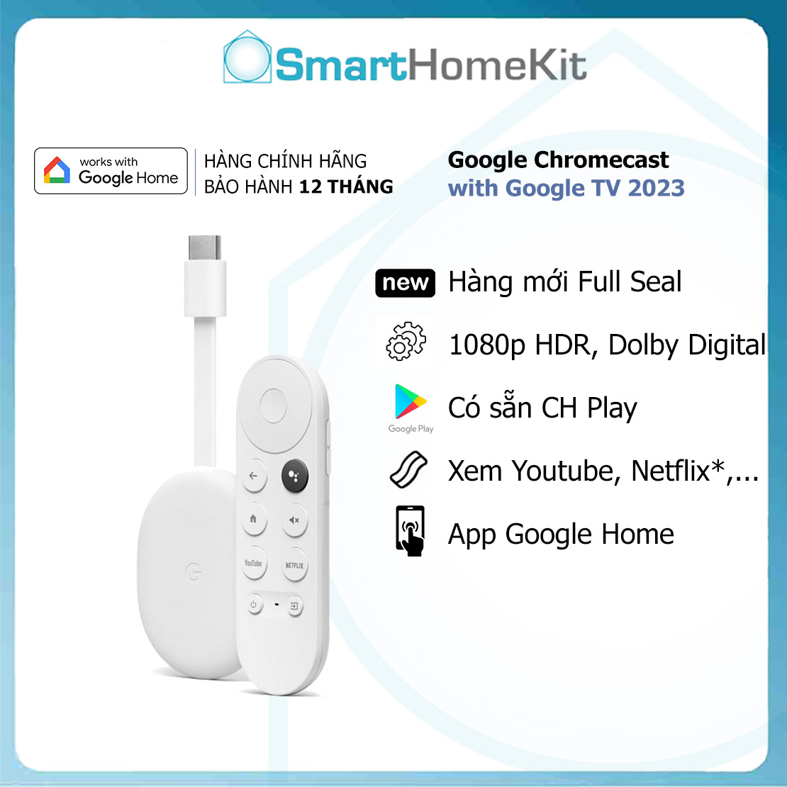 Bộ điều khiển thông minh Google Chromecast with Google TV HD - Google Assistant Tiếng Việt - Hàng nhập khẩu