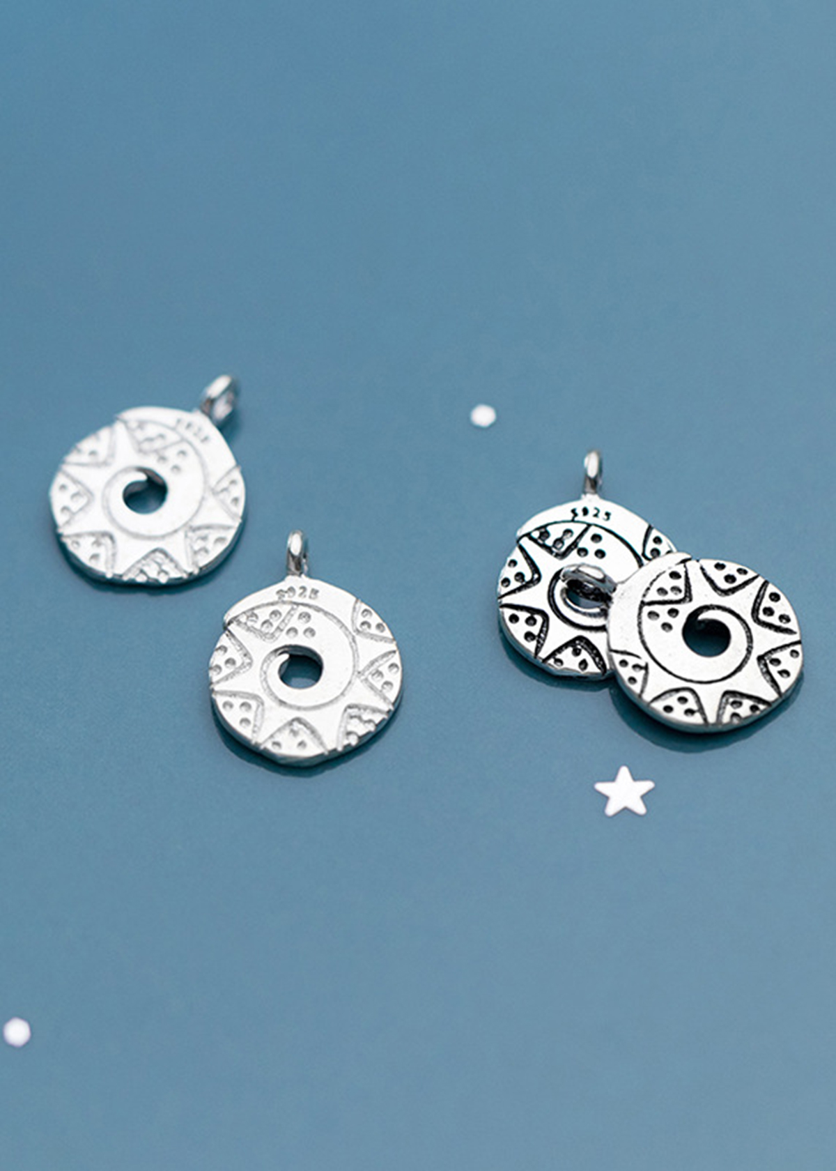 Combo 3 cái charm bạc hình xoắn ốc hoa văn treo - Ngọc Quý Gemstones