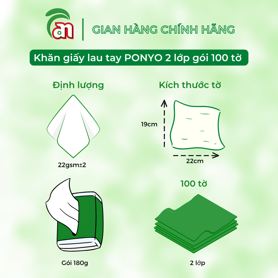 Combo PONYO gia đình yêu thương: 5 Giấy vệ sinh cuộn lớn, 5 gói Khăn giấy ăn và 5 gói Khăn giấy lau tay