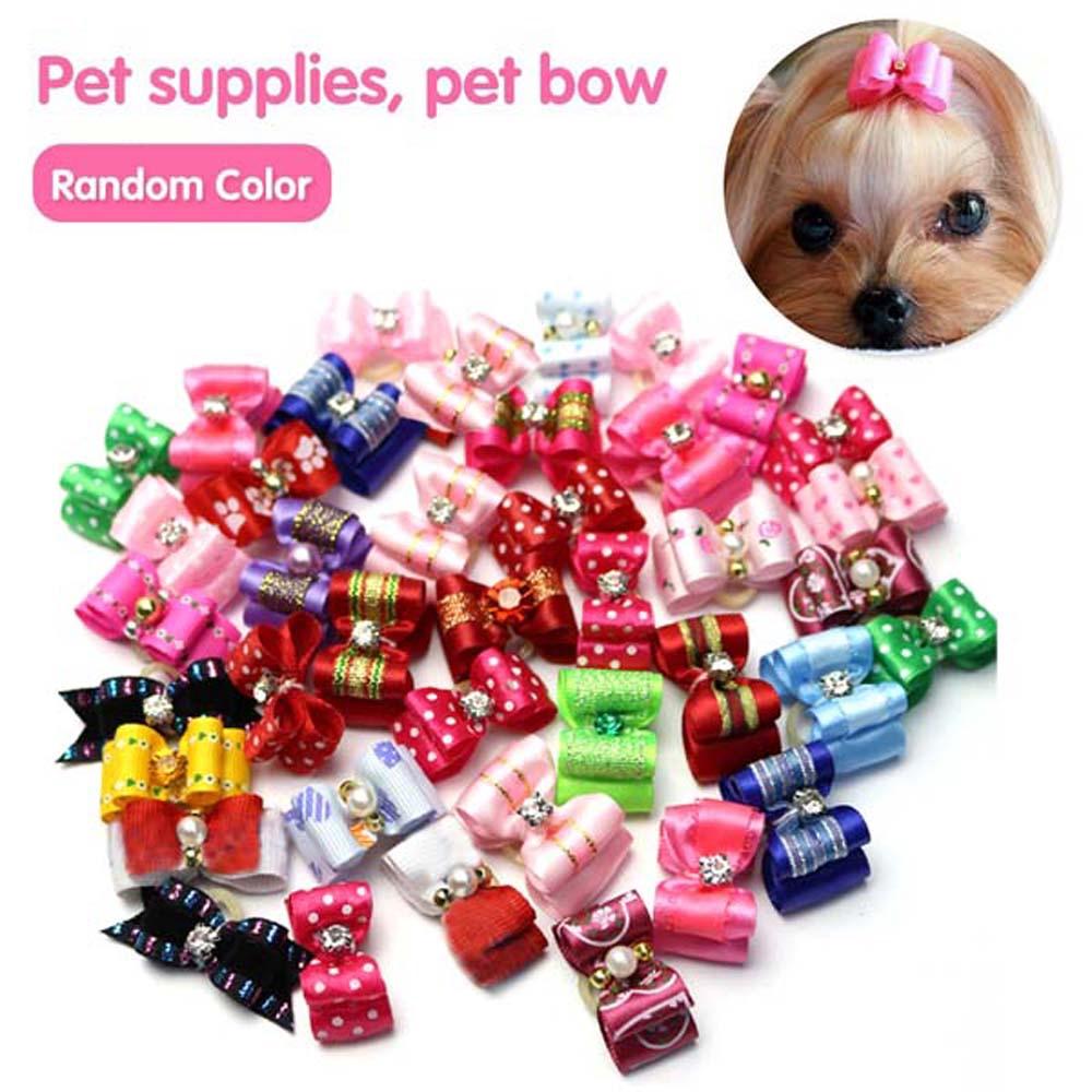 YOLAN 10PCS Handmade Random Puppy Accessories Cat Grooming Rubber Bands Dog Bowknot