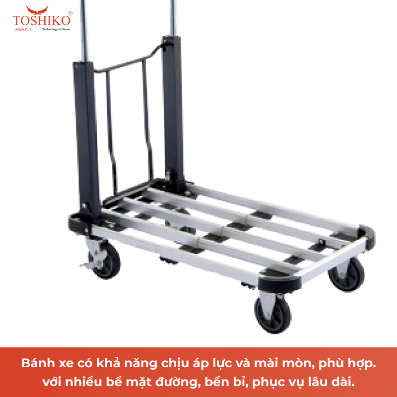 Xe Đẩy Hàng, Xe Kéo Hàng Toshiko Gấp Gọn 4 Bánh Sàn Thép Cao Cấp Chịu Trọng Tải Lên Tới 350kg