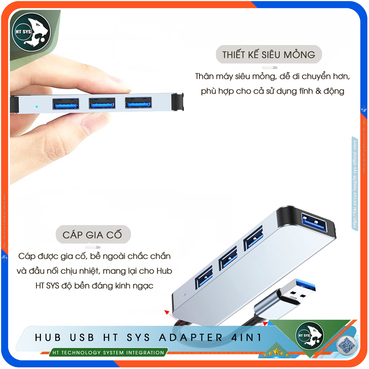 Hub USB 3.0 Và Hub Type C HT SYS Adapter 4in1 - Cổng Chia USB Mở Rộng Kết Nối Tốc Độ Cao Dành Cho Macbook, Laptop, PC - Hub Chuyển Đổi USB Type-C Hỗ Trợ Sạc Pin, Kết Nối Đa Năng ổ Cứng, Bàn Phím, Chuột, Máy In, Ổ Chia USB - Hàng Chính Hãng