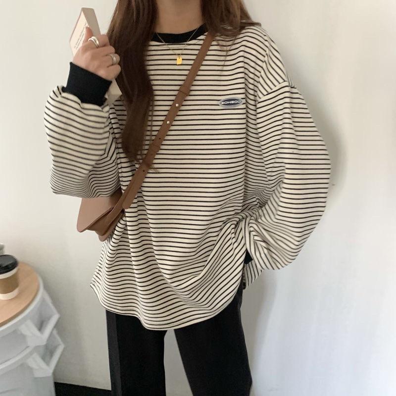 Áo Sweater Kẻ Sọc Tay Bo Form Rộng Nam Nữ Phong Cách Cá Tính Năng Động