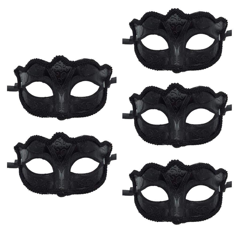 5 Pieces Women Mens Masquerade Ball Mask Venetian Party Eye Mask Black