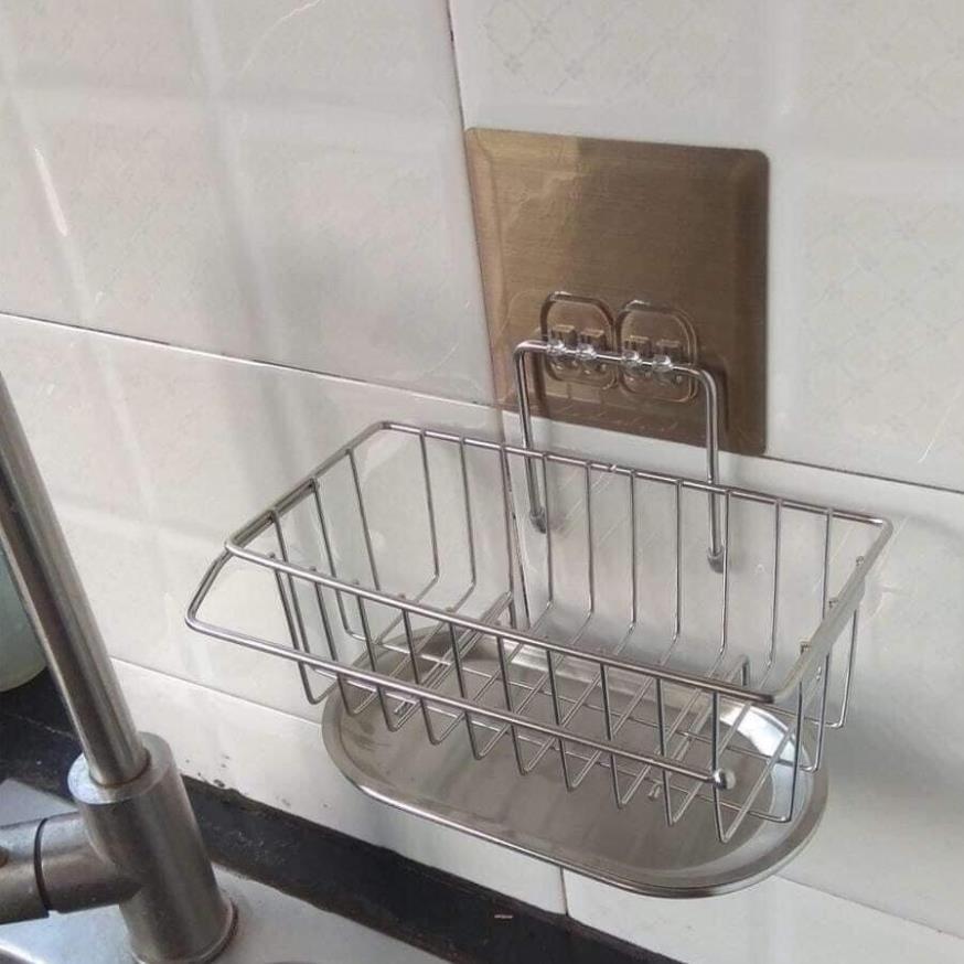 Giá đựng đồ rửa chén Inox 304 , Kệ để giẻ rửa chén có khay hứng nước , Giỏ dán gắn tường tiện dụng