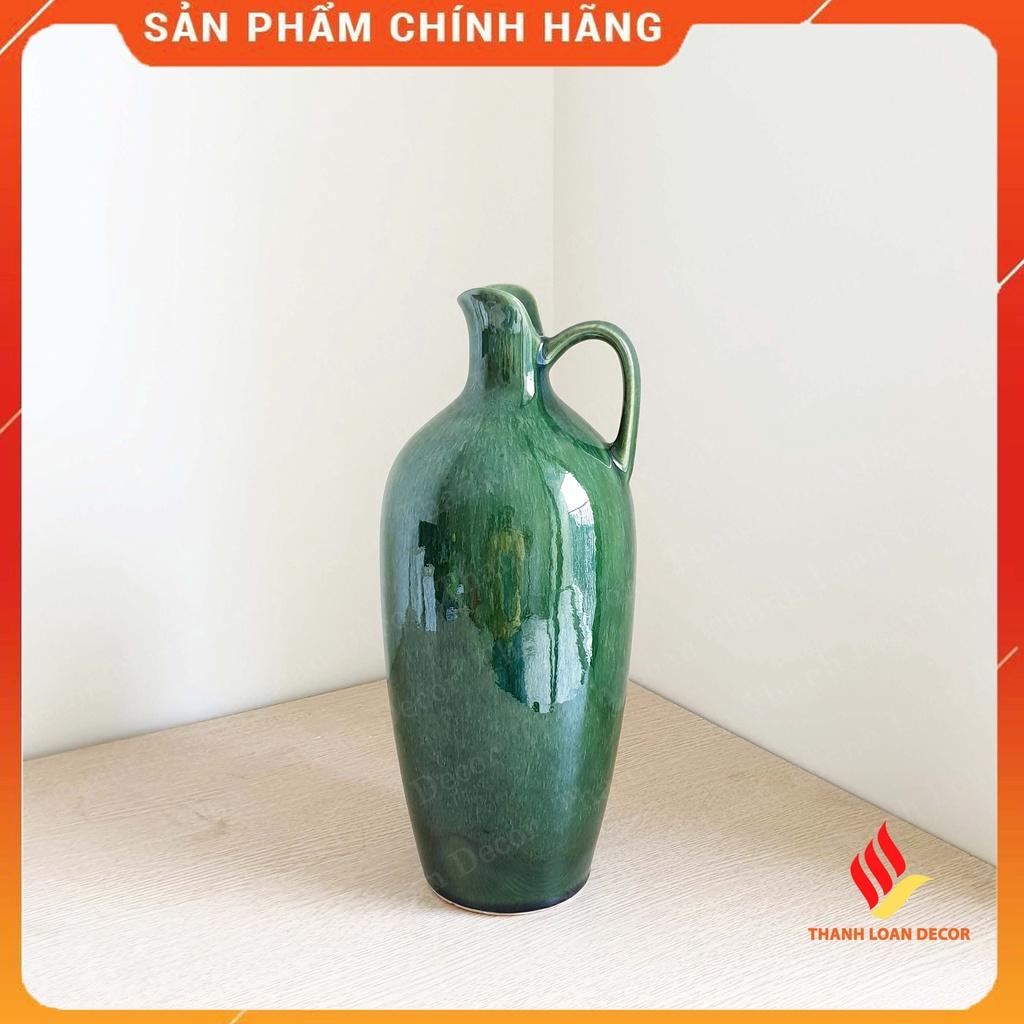 Bình hoa gốm sứ Bát Tràng trang trí decor cỡ to cao 36 cm - Men xanh hỏa biến đẹp