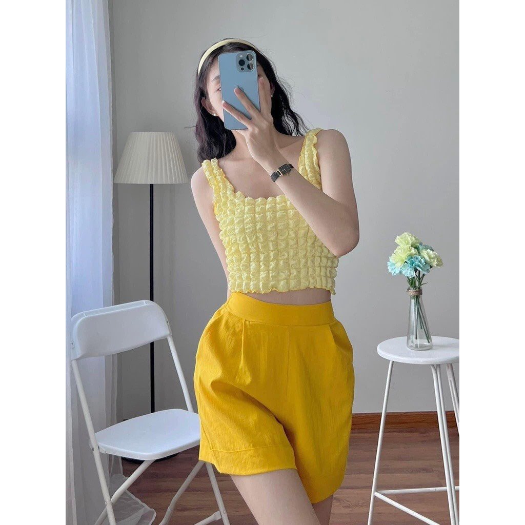 Sét Áo Thun Ba Lỗ 2 Dây Croptop Xốp Nhăn Siêu Đẹp
