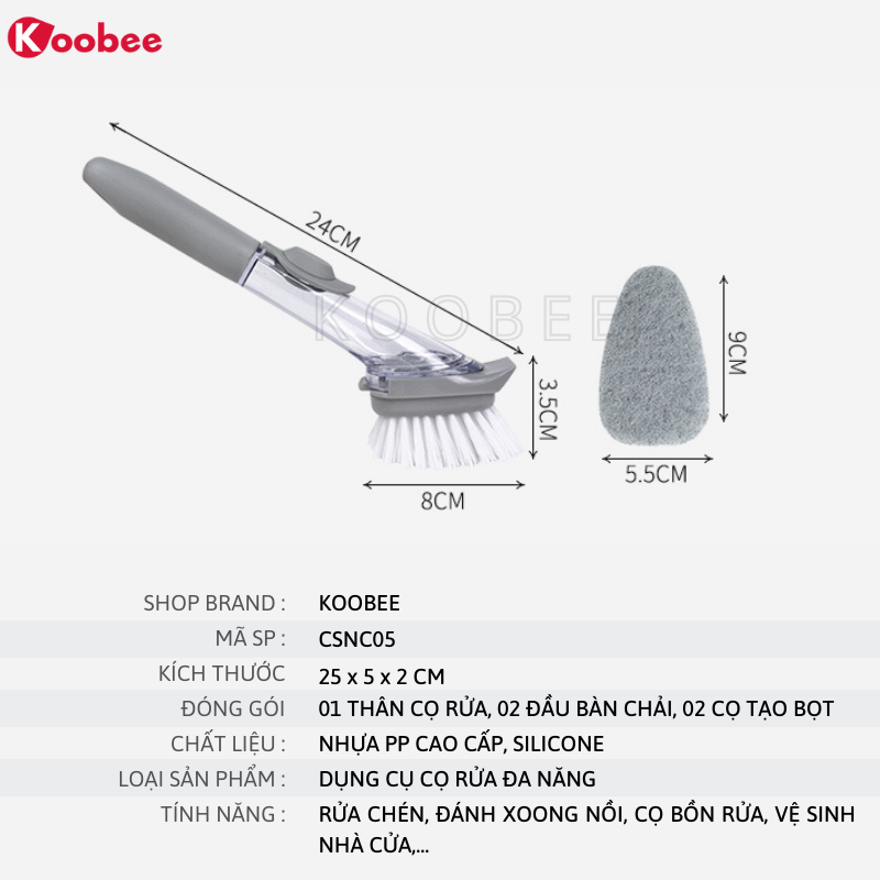 Bộ bàn chải cọ rửa đa năng - Dụng cụ rửa cọ xoong nồi, rửa bát, cọ bếp,có bình chứa tiện lợi (CSNC05)