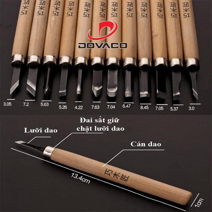 Bộ dao khắc, đục, tiện gỗ 12 mũi