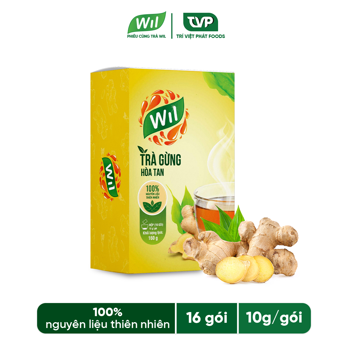 Trà gừng hòa tan Wil thành phần gừng tự nhiên hộp 160g (16 gói x 10g)