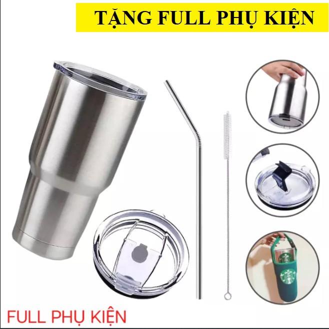 Ly Giữ Nhiệt 900ml Bằng Inox giữ nóng và lạnh đều được - Tặng Kèm Túi Đựng và Óng Hút Inox Cao Cấp