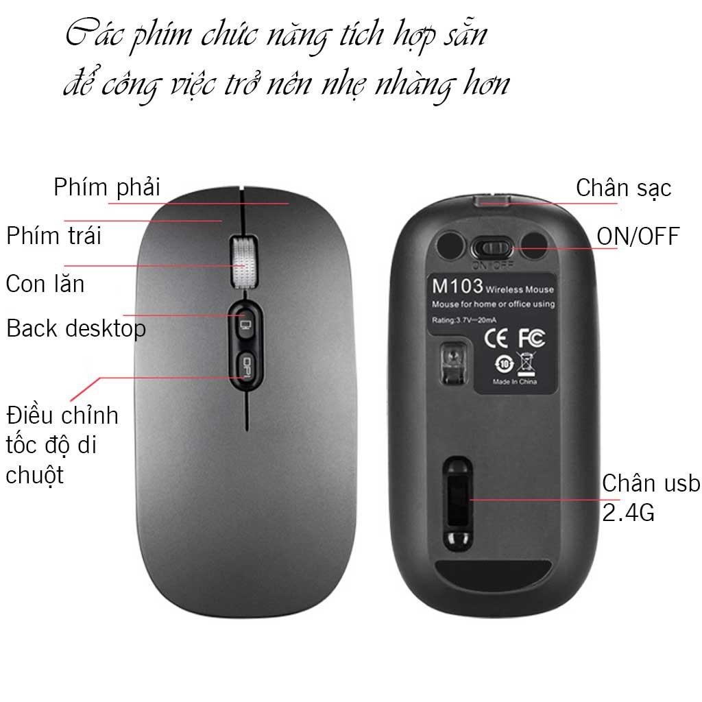 Chuột Không Dây PIX-LINK P103A Pin Sạc USB 2.4GHz DPI 1600, Không Tiếng Ồn Sử Dụng Cho PC, Laptop, Tivi Hàng Chính Hãng