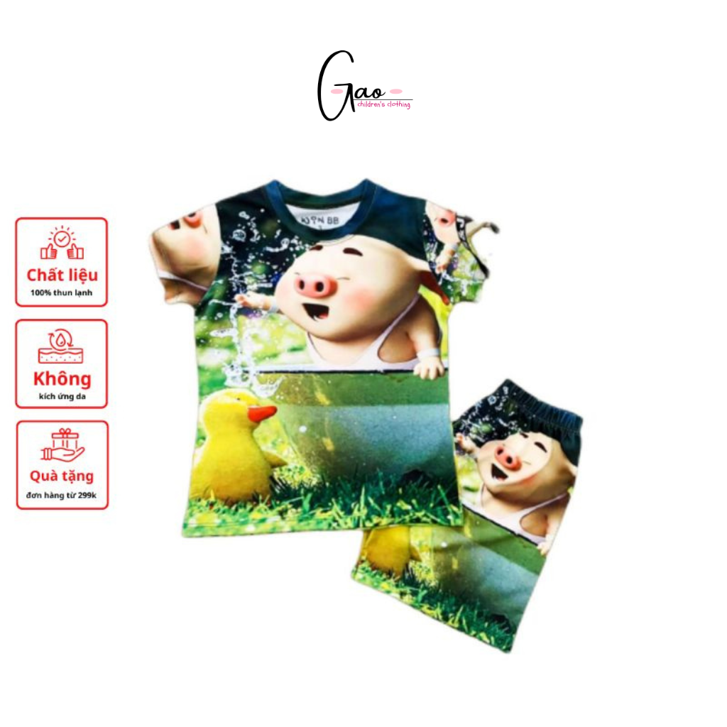 Bộ đồ cho bé họa tiết Heo ngộ nghĩnh chất liệu thun lạnh mềm mịn mát in hình 3D được các bé yêu thích SIZE 5-25kg