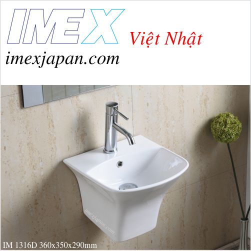 Lavabo treo tường nguyên khối men sứ phủ nano cao cấp IMEX IM 1316D