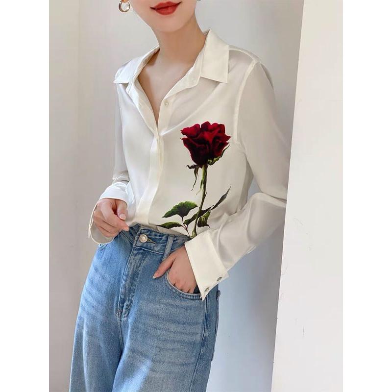 ÁO SƠ MI LỤA HOA HỒNG ĐỎ