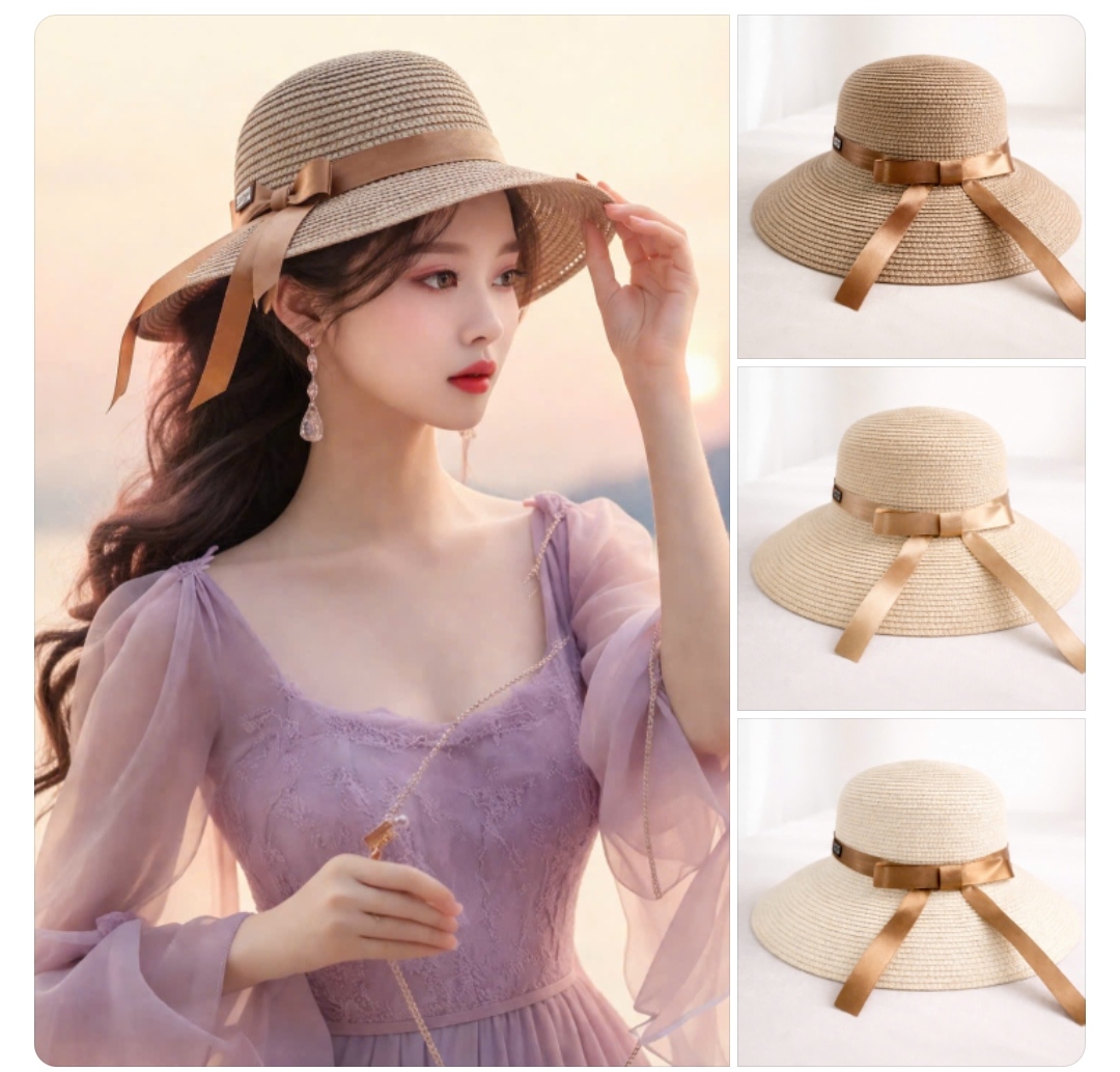 Nón rộng vành đi biển chống nắng mũ cói đi biển mùa hè thoáng mát dona250506