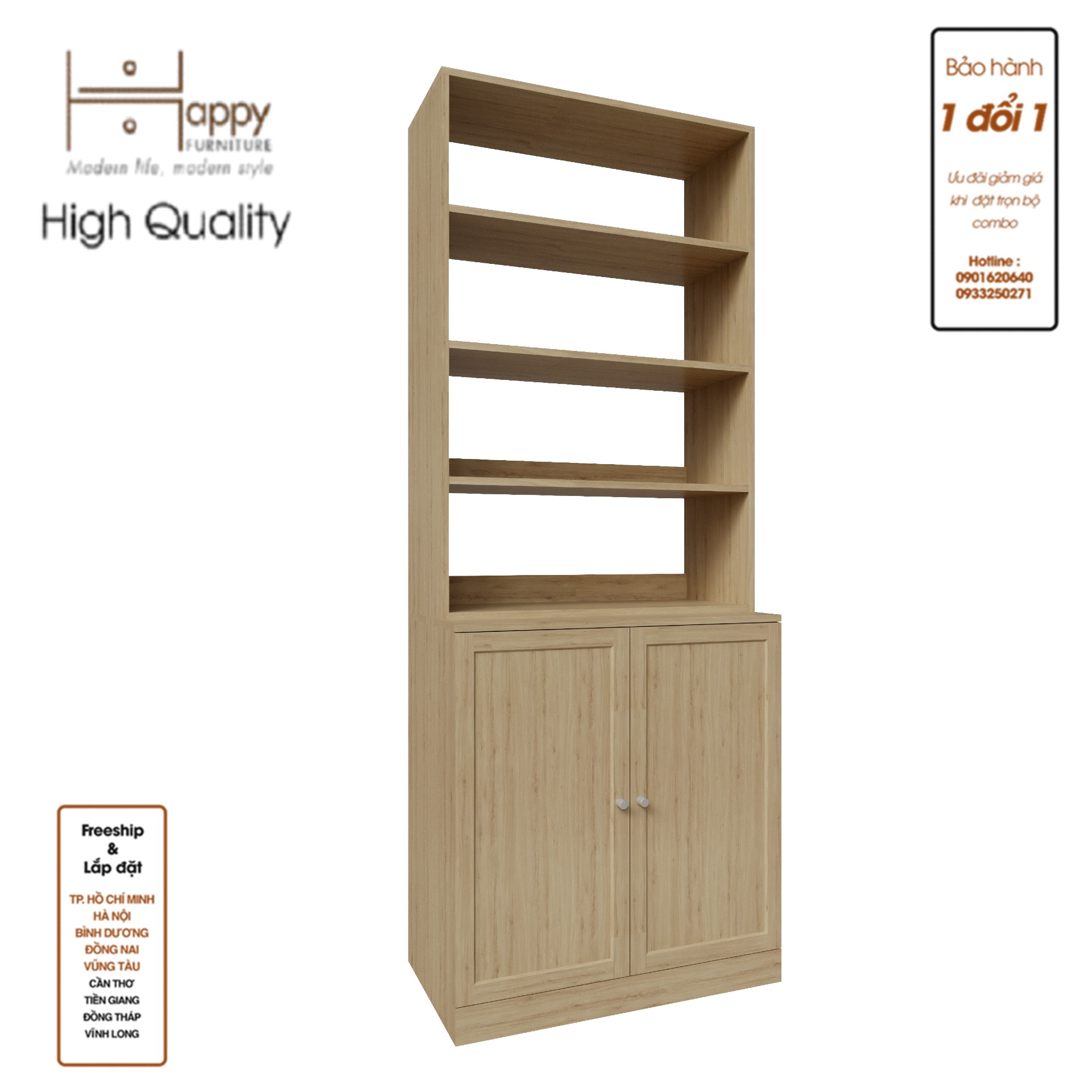 SCANDINA, Kệ sách 6 ngăn - 2 cánh mở, 81cm x 47cm x 212cm , KSA_047