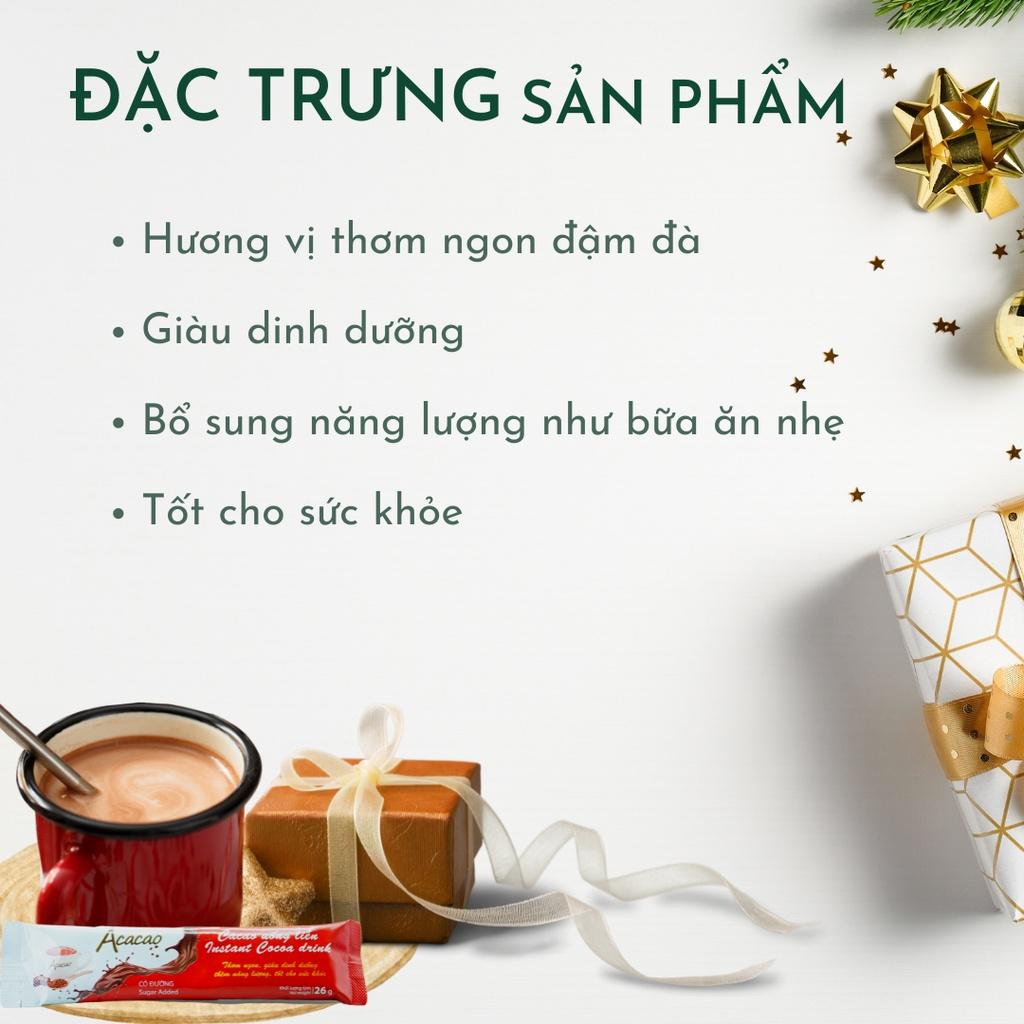 Bột cacao uống liền Không Đường ACACAO giàu dinh dưỡng-Chuẩn HACCP thùng 24 hộp 11 gói x 14g