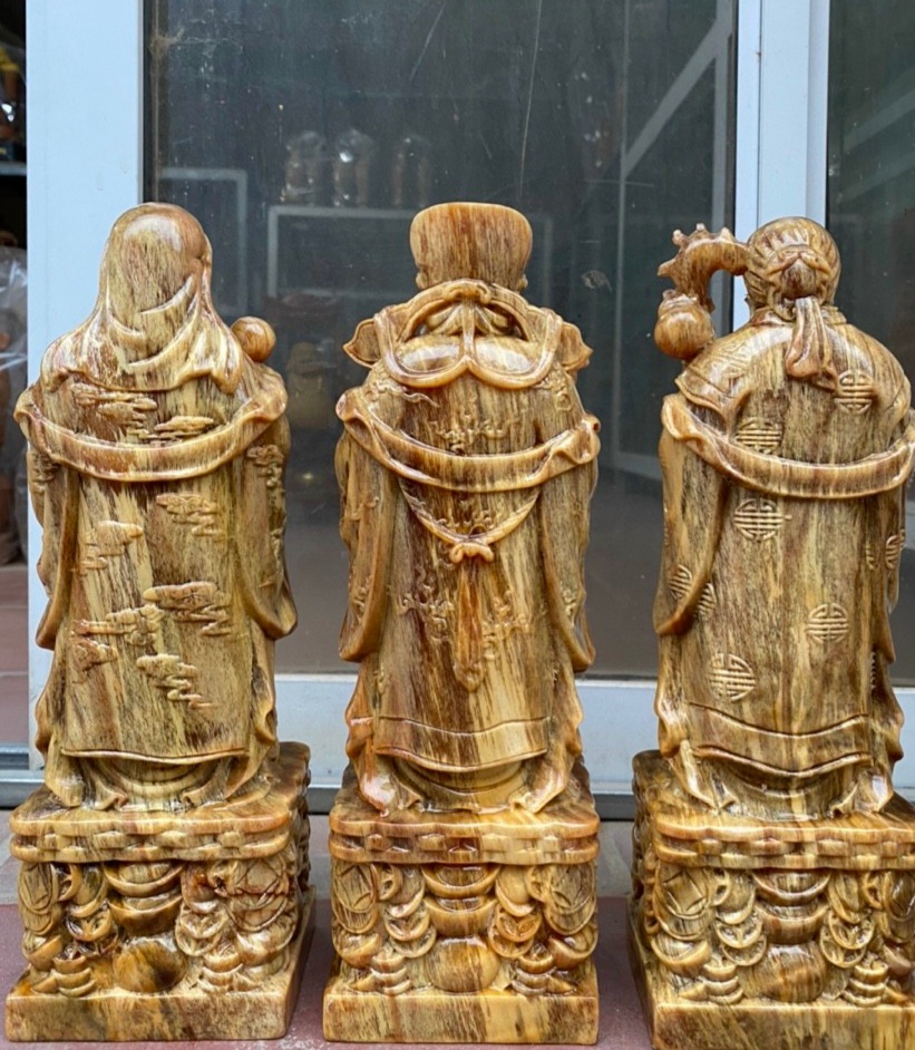 Bộ tượng phật tam đa phúc lộc thọ bằng gỗ huyết long mọng dầu đẹp long lanh cao 50×15×12cm