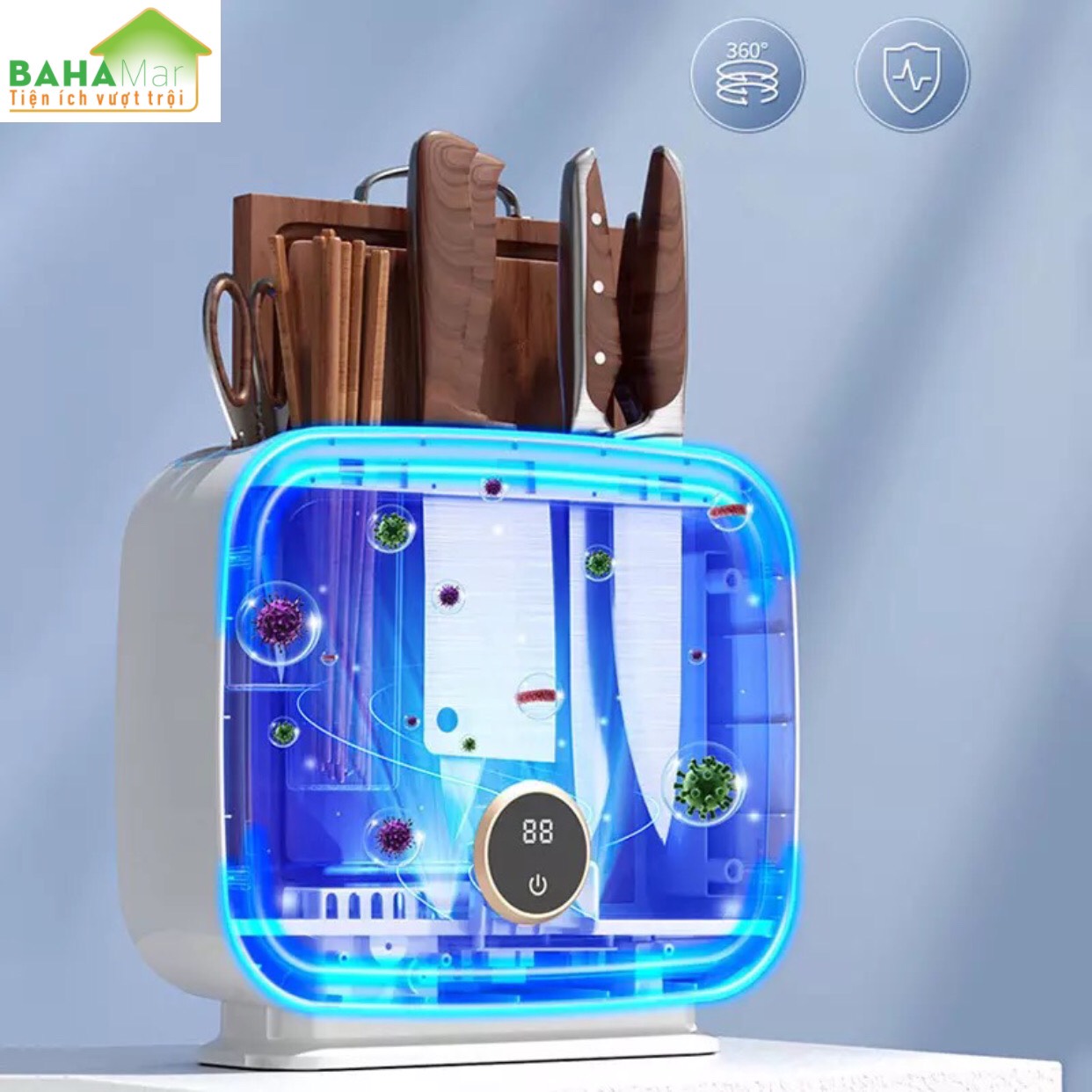MÁY TIỆT TRÙNG UV DIỆT KHUẨN VÀ SẤY CHO DAO KÉO, ĐŨA THÌA "BAHAMAR" Cảm ứng Thông Minh, Tiệt trùng lặp tỷ lệ cao đến 99%