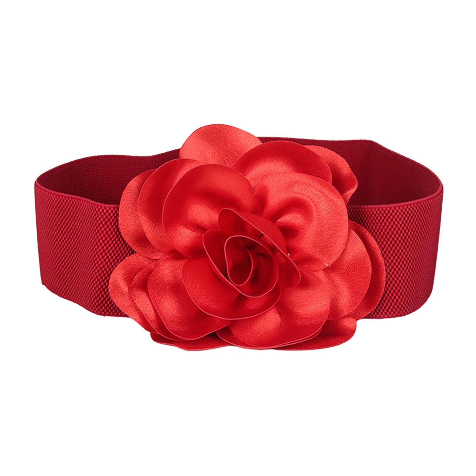 Women' Belt Stretch Chunky Waist Belt Dress Belts Big Flower Cinch Belts Elastic Belts for Women