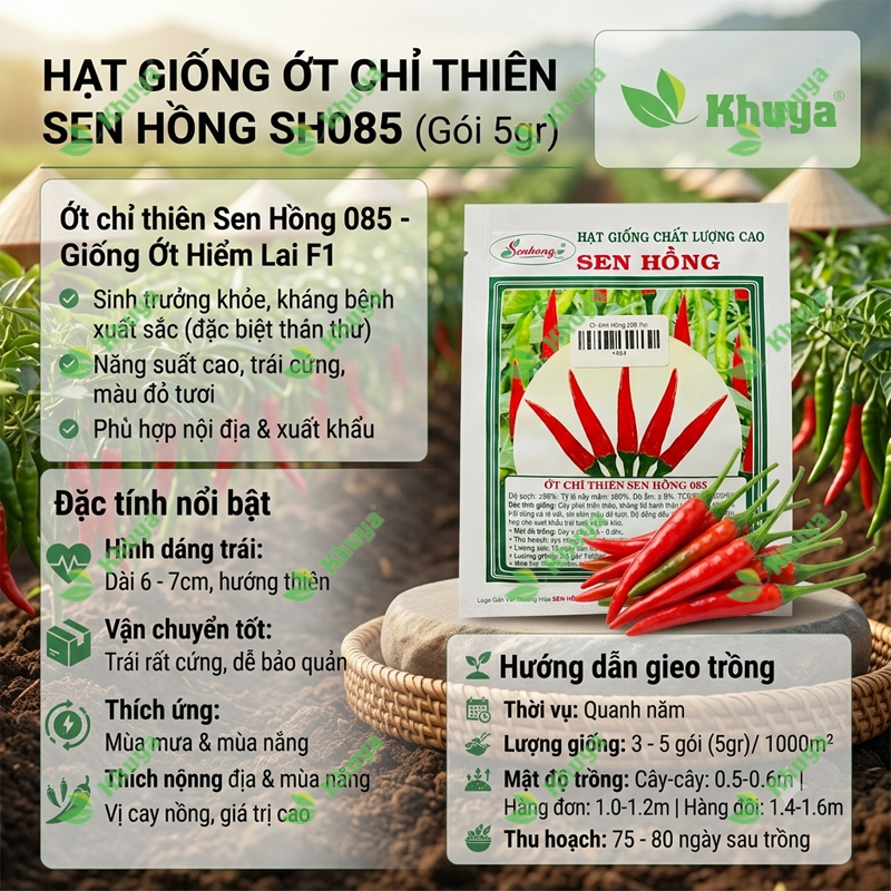 Hạt giồng Ớt Chỉ Thiên Sen Hồng SH085 (gói 5gr)