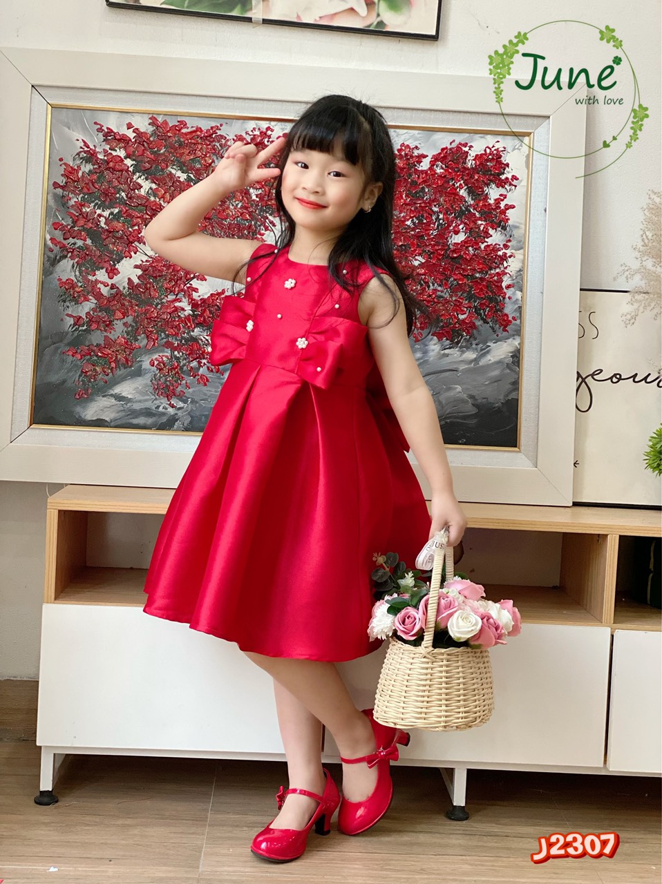 ĐẦM ĐỎ KẾT HOA CÚC ĐIỆU ĐÀ