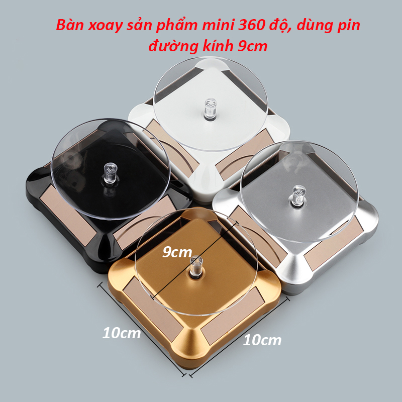 Bàn Xoay Sản Phẩm Mini 360 Độ Đường Kính 9cm - Dùng Pin - Trưng Bày Trang Sức, Đồng Hồ, Đồ Phong Thủy