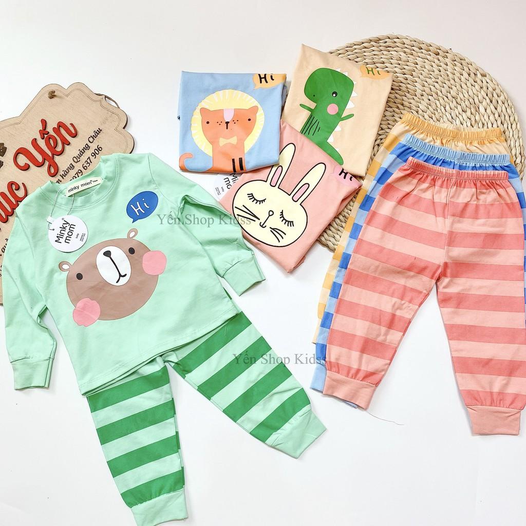 Bộ Dài Tay  Minky Mom Cotton 100 %  Họa Tiết Động Vật Gấu Nâu Xanh-Quần Kẻ Cho Bé