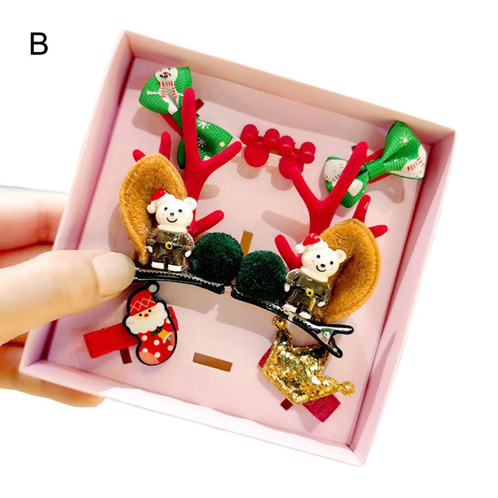 SET Hộp 7 Mẫu Kẹp Tóc Hình Sừng Tuần Lộc Giáng Sinh Dễ Thương Cho Bé Mới 2021