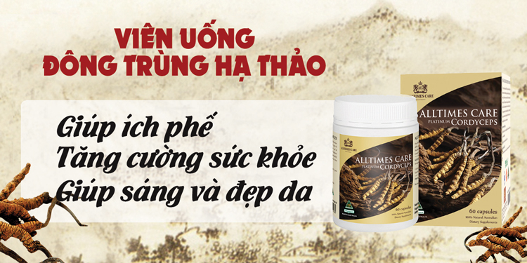 Thực phẩm bảo vệ sức khỏe Đông trùng hạ thảo ALLTIMES CARE PLATINUM CORDYCEPS - Hộp 60 viên