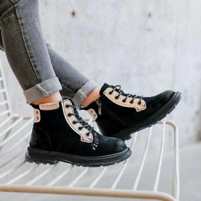 Giày boot bé gái bé trai da lộn cao cấp hai màu đen, nâu size 21-37