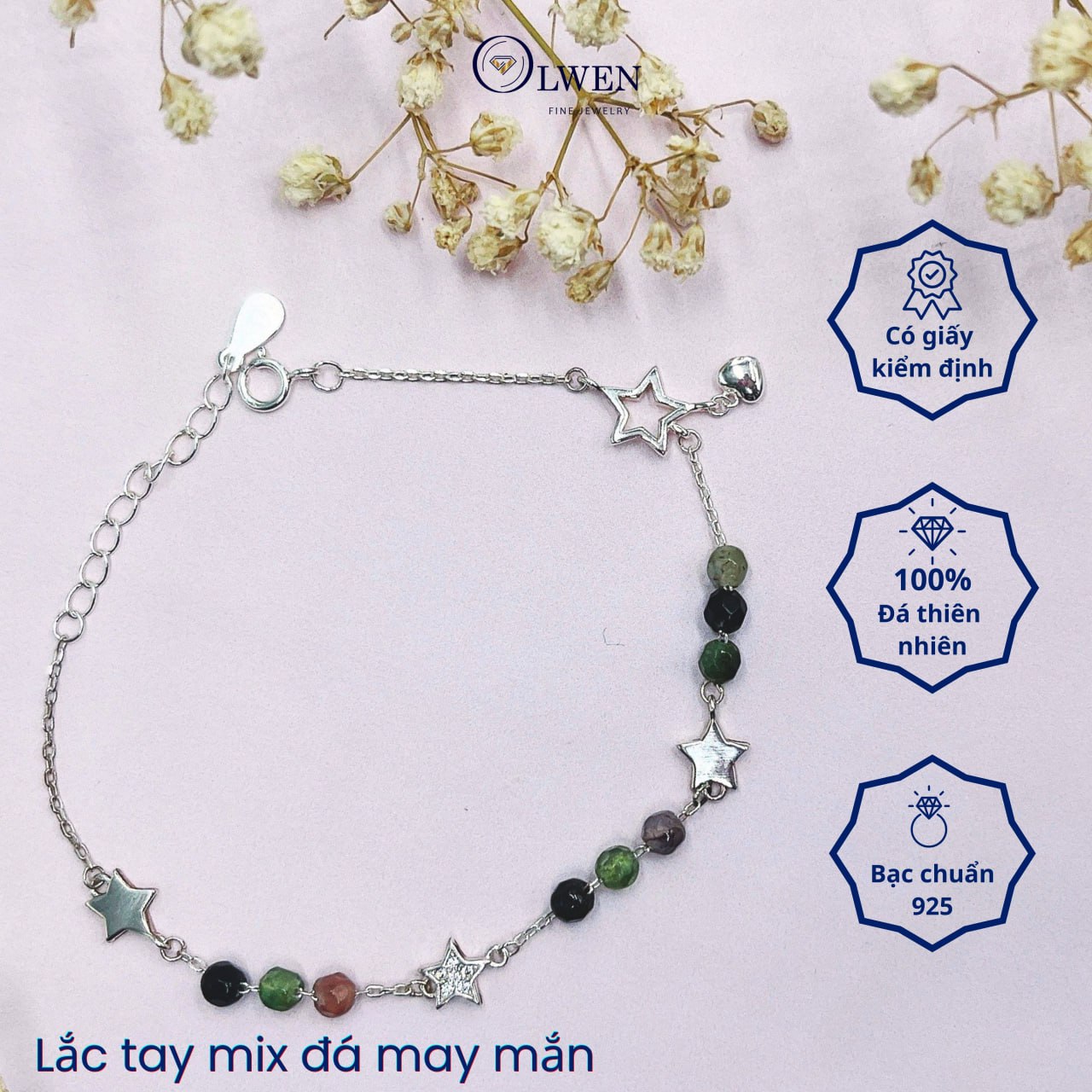 Lắc Tay Bạc Nữ S925 Mix Đá May Mắn